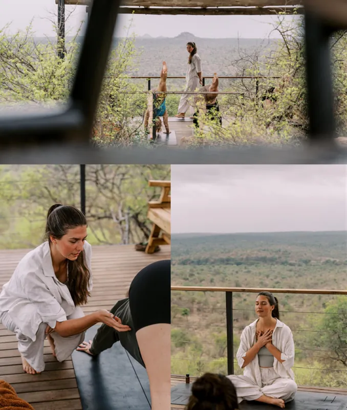 Quiet yoga practice in a natural studio
